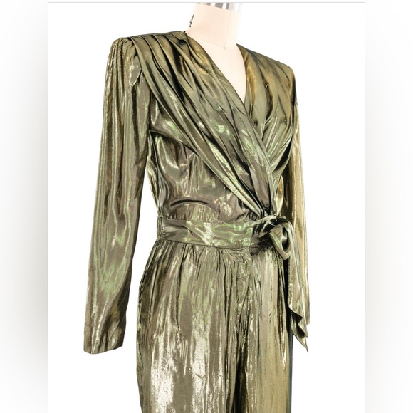 Gold Pleated Lame Jumpsuit - Picture 5 of 8